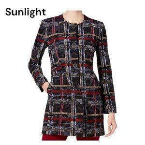 Nine West Womens Plaid Button-Up Coat Size 12 Black/Red/Yellow